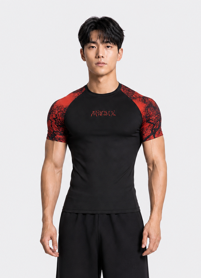 RED VEINS SHORT SLEEVE COMPRESSION SHIRT