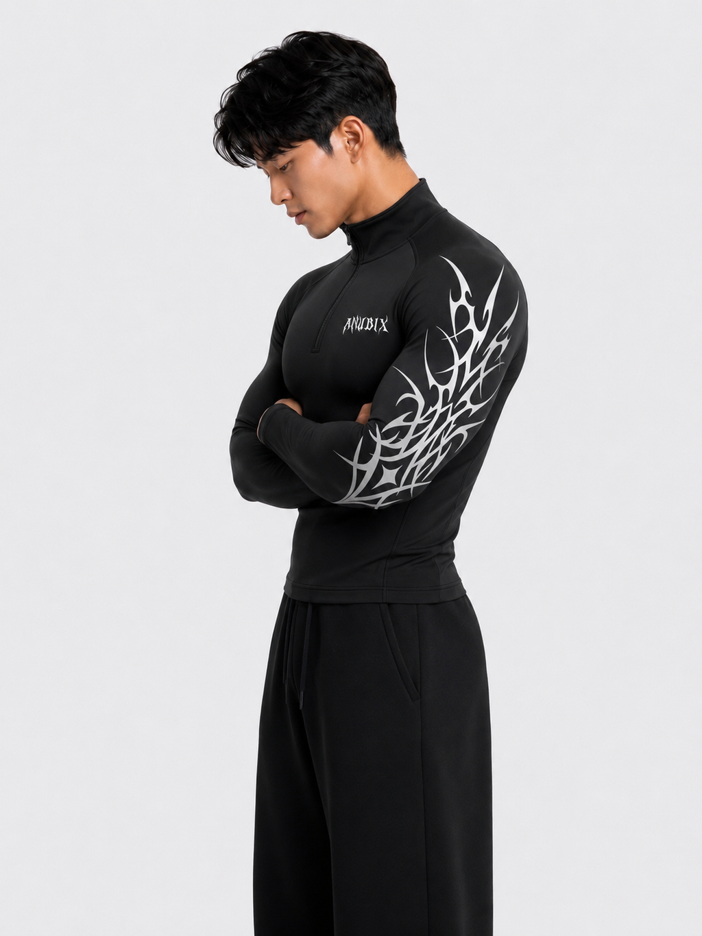 NIGHTMARE Half Zip Up Long Sleeve Compression