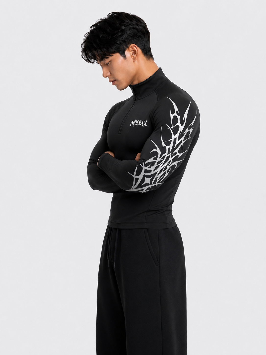 NIGHTMARE Half Zip Up Long Sleeve Compression