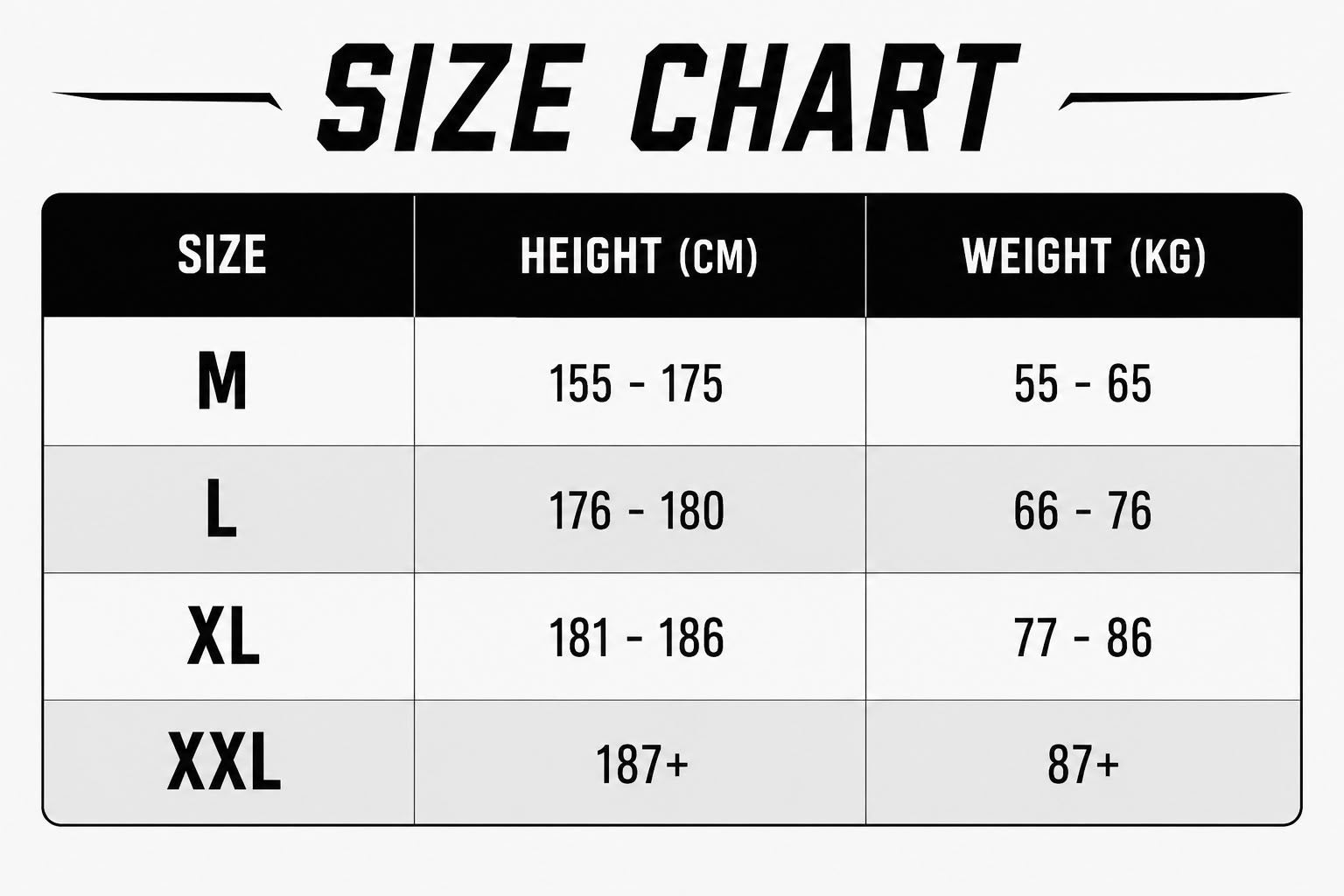 Size chart for SINGLE WHITE GOTHIC PUMP COVER