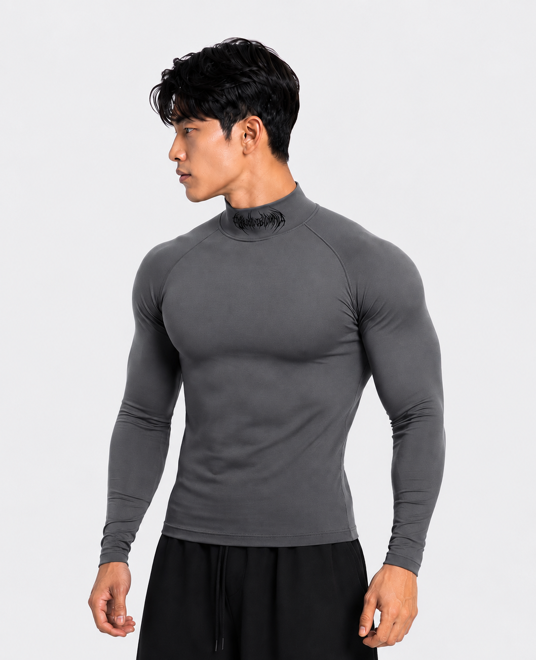 DARK GRAY NECKED ANUBIX LONG SLEEVE COMPRESSION