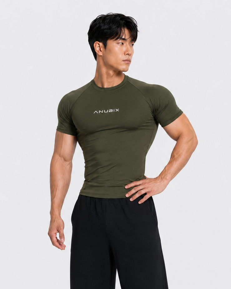OLIVE GREEN BASIC SHORT SLEEVE COMPRESSION