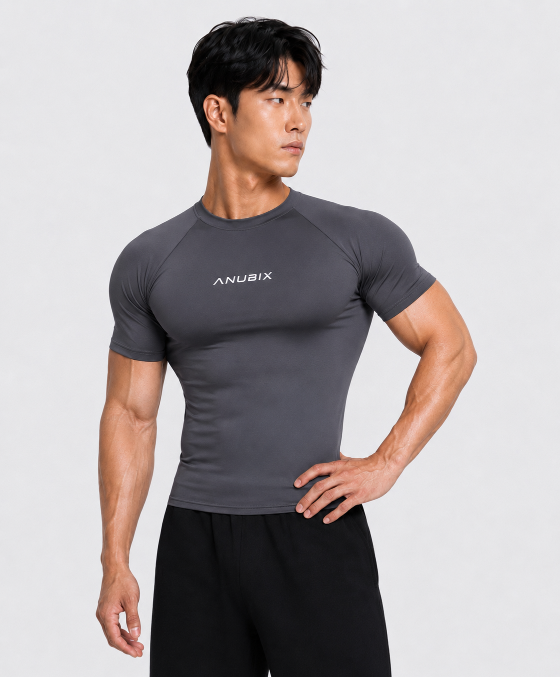 DARK GRAY BASIC SHORT SLEEVE COMPRESSION