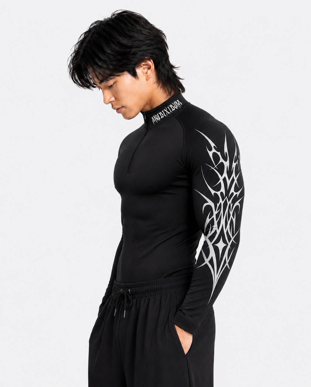 BLACK FROST Half Zip Up Long Sleeve Compression