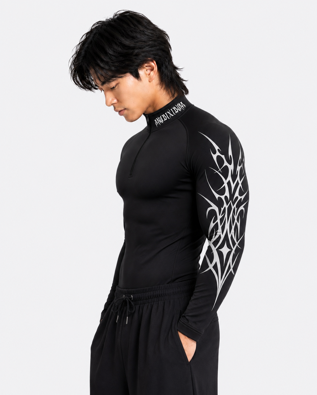 BLACK FROST Half Zip Up Long Sleeve Compression
