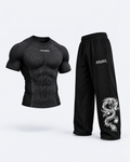 APEX Shadow Bundle — BLACK SHORT SLEEVE V1 APEX COMPRESSION and SHADOW PANT. 3D product mockup.