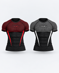 ANUBIX APEX V2 Duo: RED APEX V2 SHORT SLEEVE COMPRESSION, WHITE APEX V2 SHORT SLEEVE COMPRESSION. 3D ghost mannequin bundle mockup.