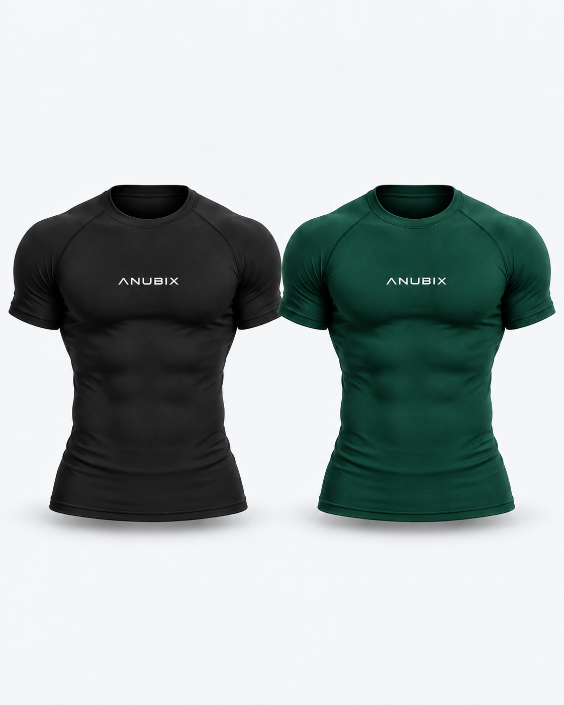 Black & Green Basic Tee Duo — muscular 3D mockups of all included tees