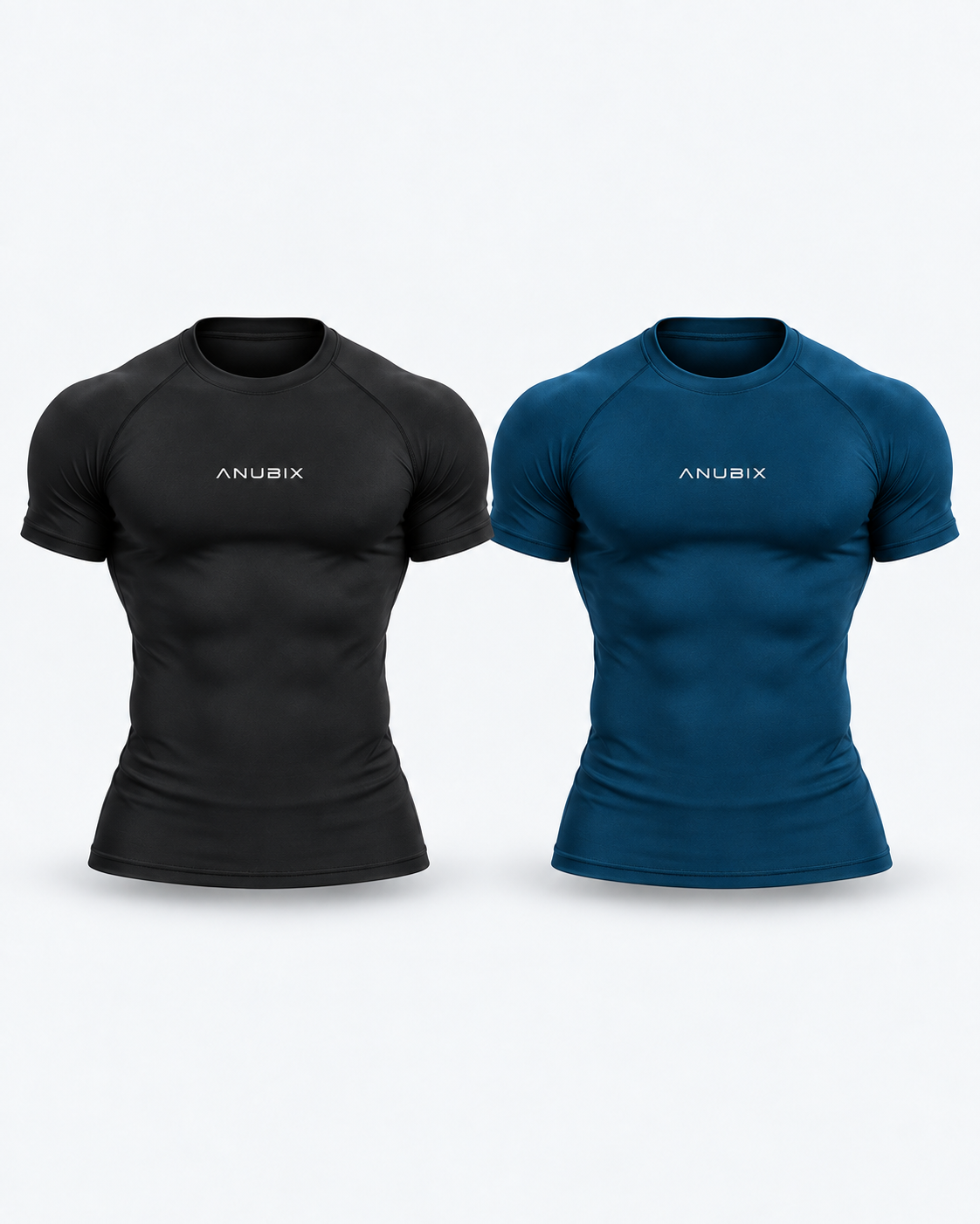 Black & Petrol Basic Tee Duo — muscular 3D mockups of all included tees