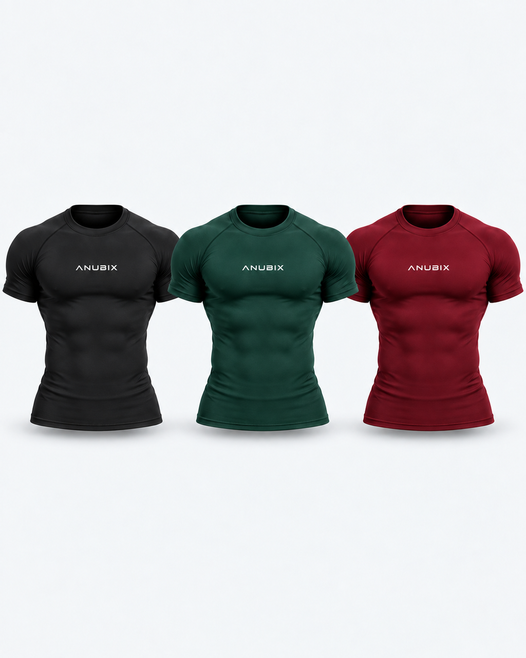 Earth & Fire Basic Tee Trio — muscular 3D mockups of all included tees