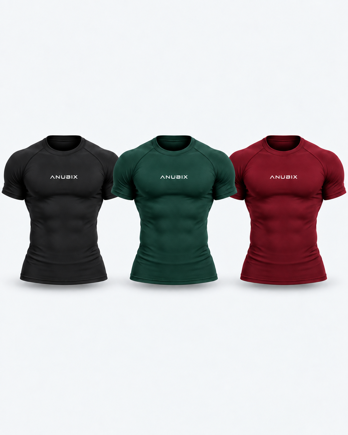 Earth & Fire Basic Tee Trio — muscular 3D mockups of all included tees