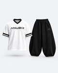 Monochrome Street Bundle — WHITE JERSY SHIRT and BLACK BALLOON FIT PANT. 3D product mockup.