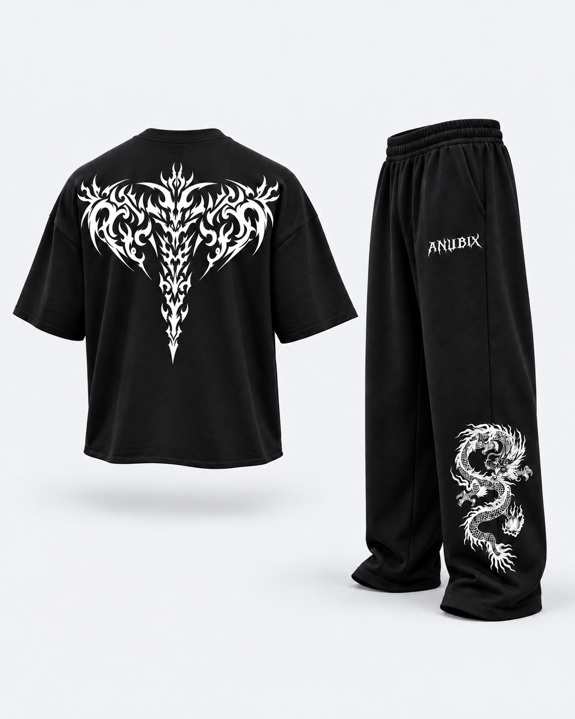 Reaper Blackout Bundle — BLACK SHADOW REAPER OVERSIZED Tee and SHADOW PANT. 3D product mockup.